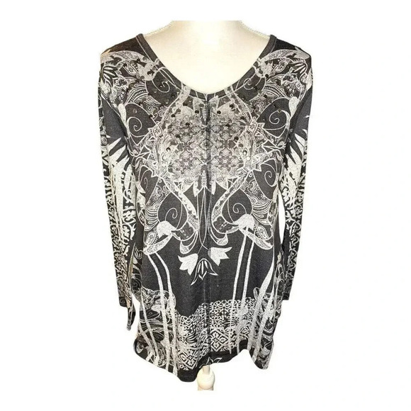 Style & Co.‎ Women’s Medium Gray & White Long Embellished Tunic Top - Picture 1 of 4